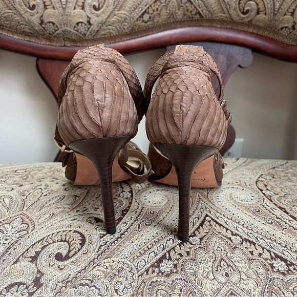 Coach Fawn Light Brown Snakeskin Embossed Leather Strappy Heels Open Toe Size 11 - Picture 6 of 10